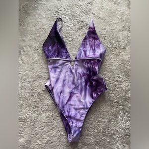 Lovers + friends purple tie dye one piece